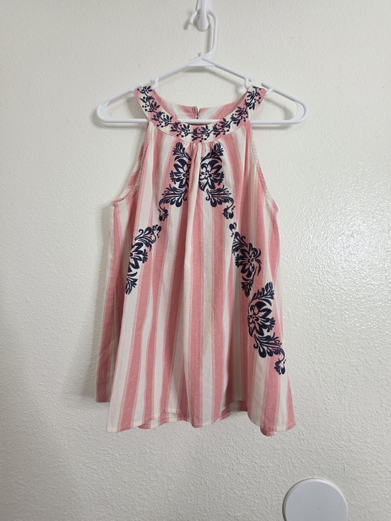 L o v e Tops - Love Brand Womens Pink Striped Embroidered Halter Tank Top Small